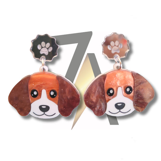 Beagle Dog Dangle Sterling Silver Earrings