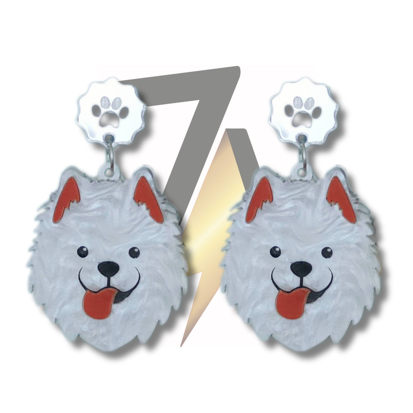 Samoyed Dog Dangle Sterling Silver Earrings