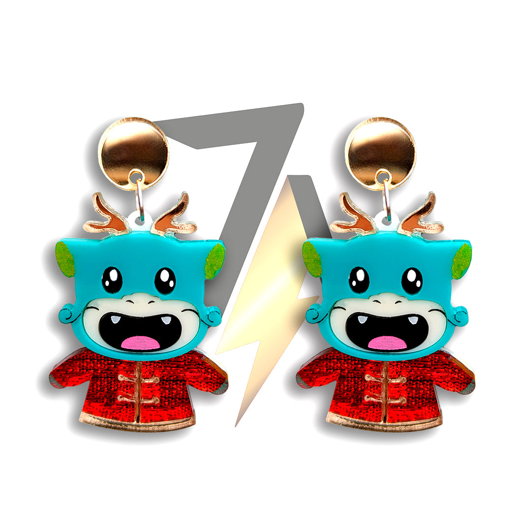 CNY Happy Dragon Acrylic Dangle Sterling Silver Earrings