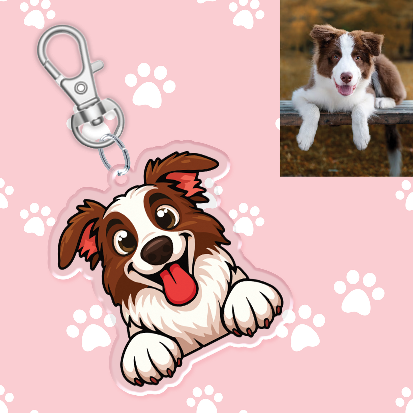 Brown Border Collie Acrylic Keychain - Zyllion