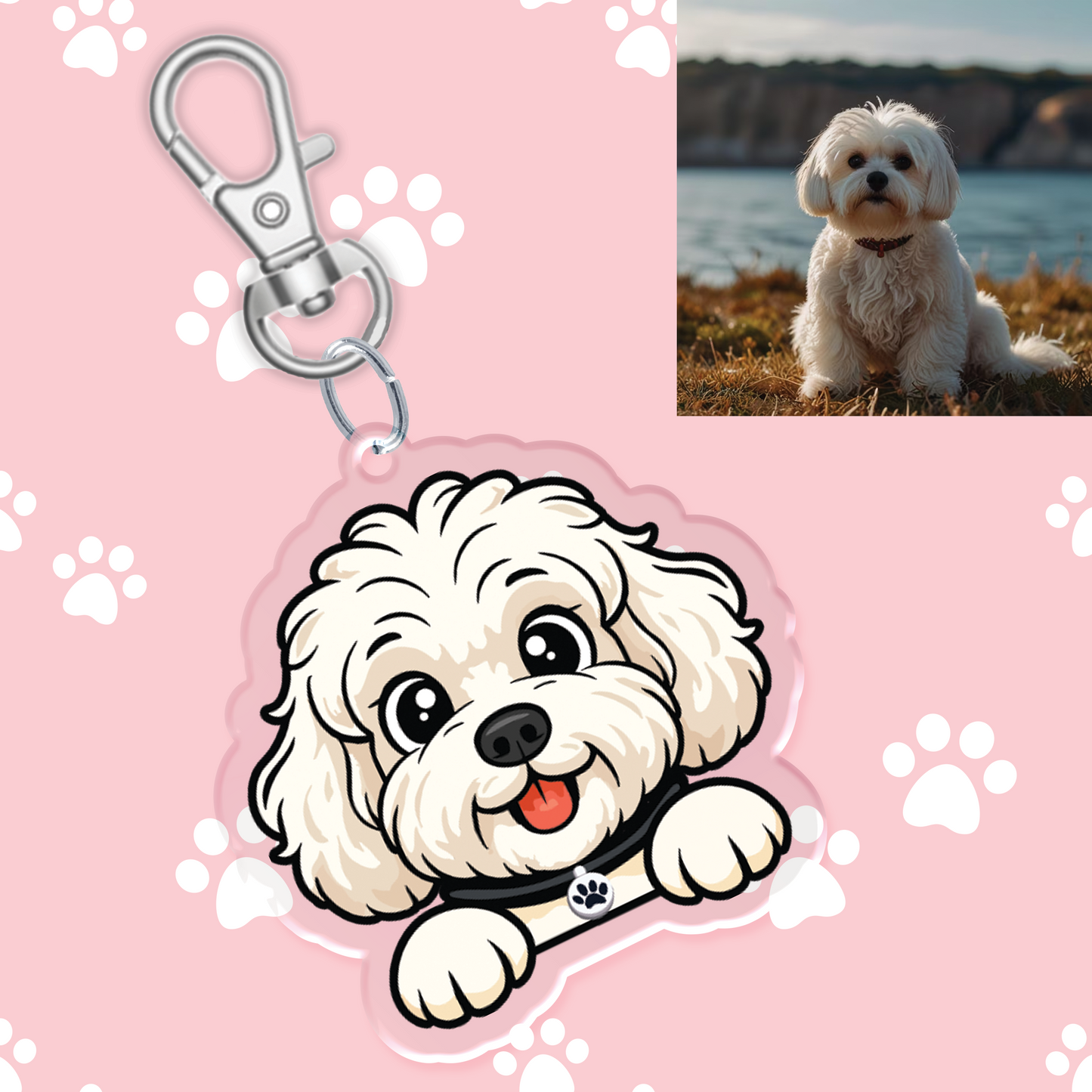 White Cavoodle Acrylic Keychain