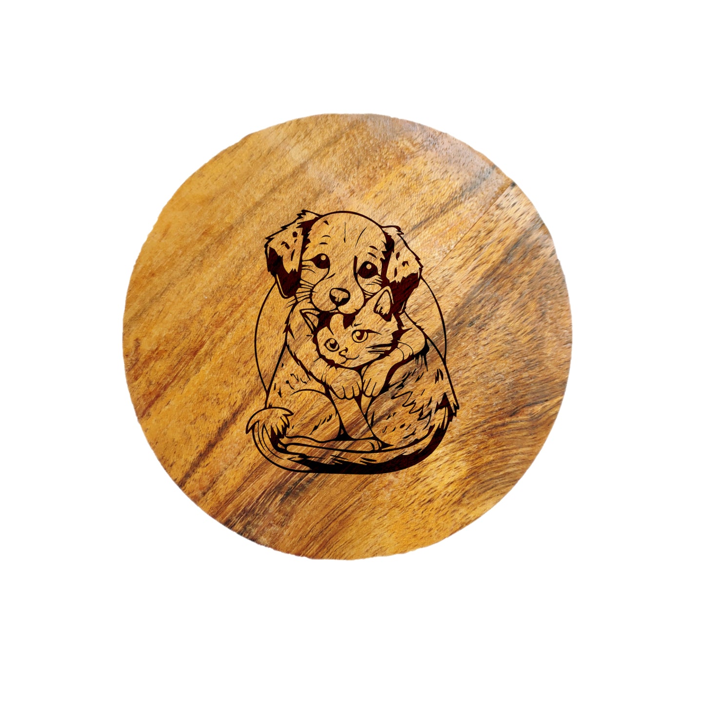 Cat & Dog Hugging Acacia Wood Coaster - Zyllion