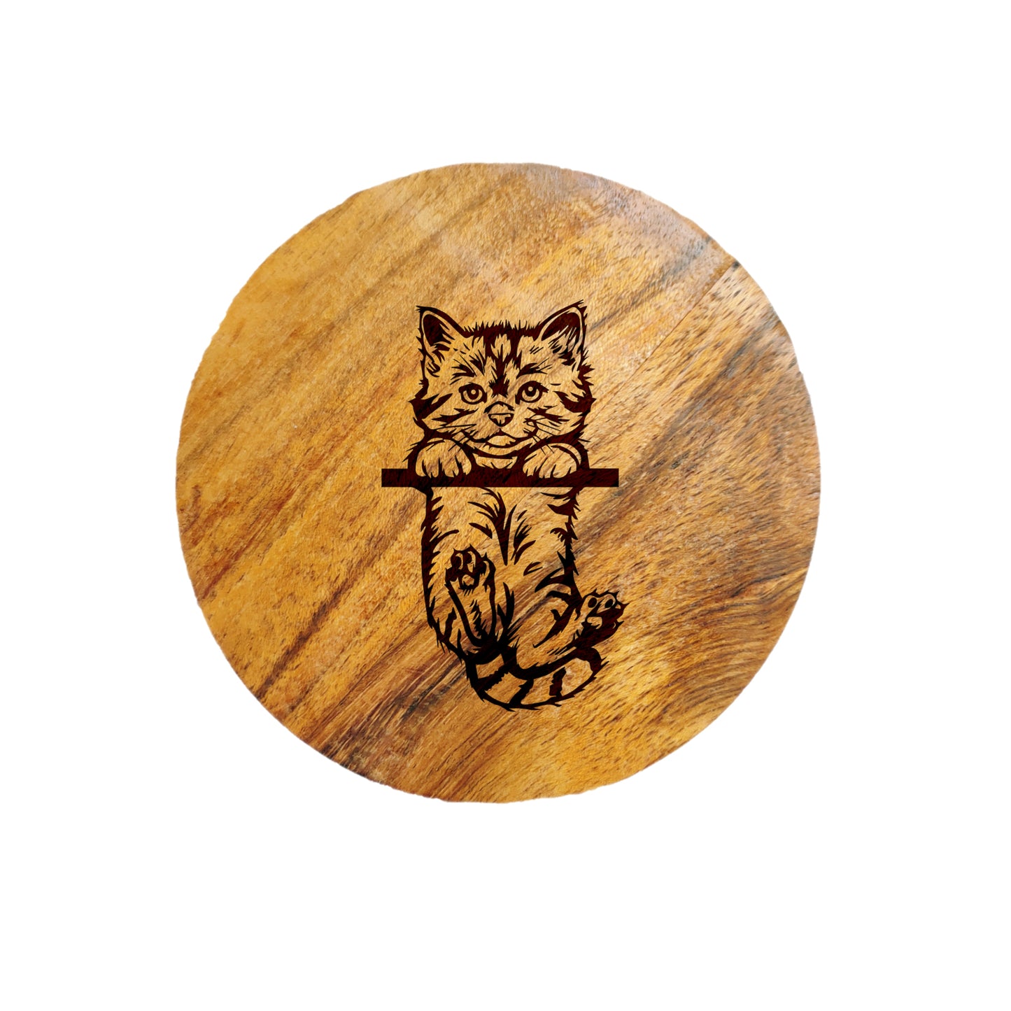 Hanging Cat Acacia Wood Coaster