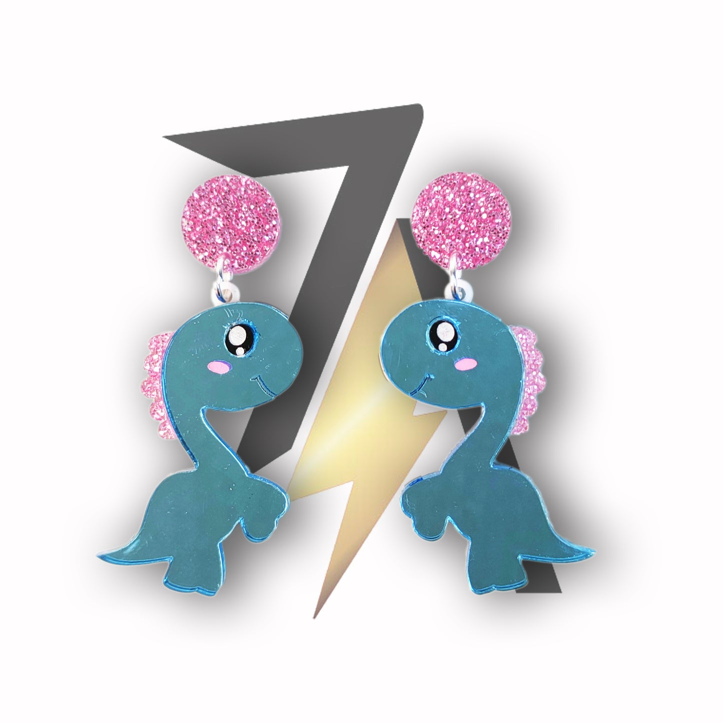 Dinosaur acrylic Dangle Sterling Silver Earrings
