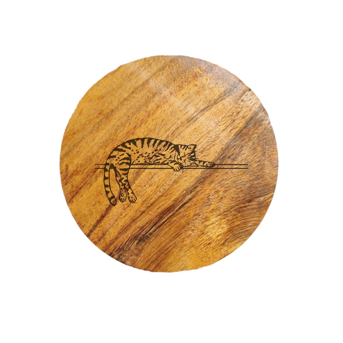 Sleepy Cat Acacia Wood Coaster