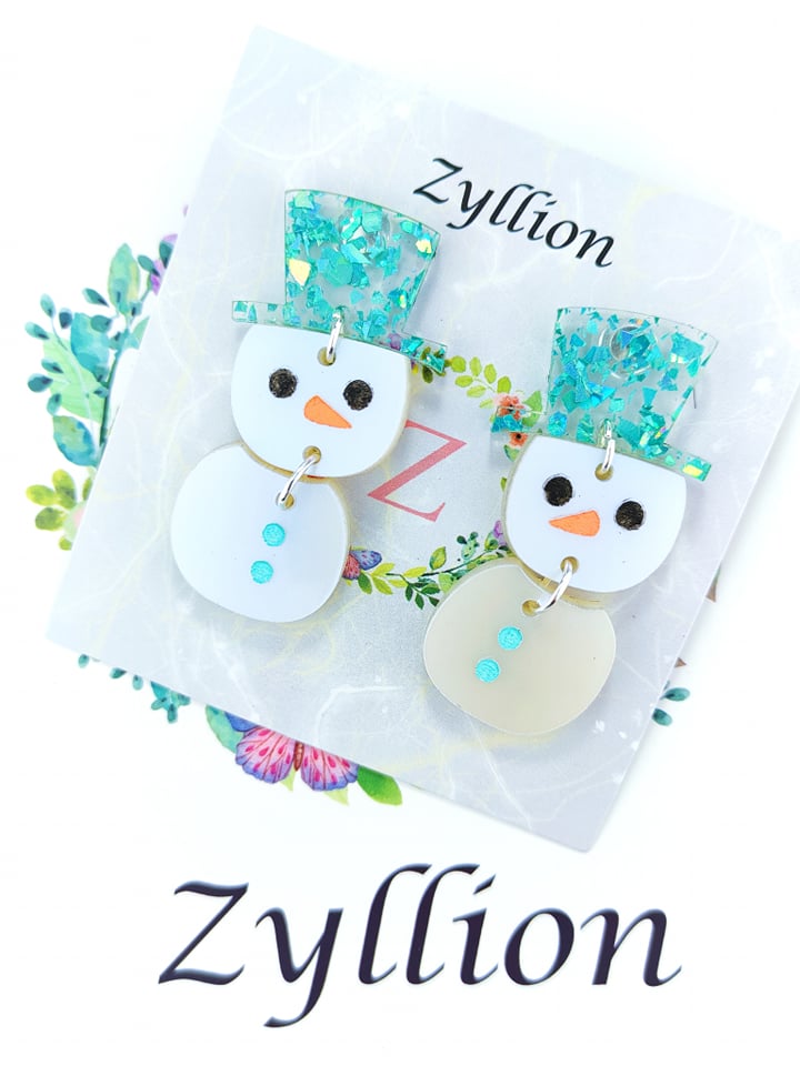Christmas snowman Dangle Sterling Silver Earrings