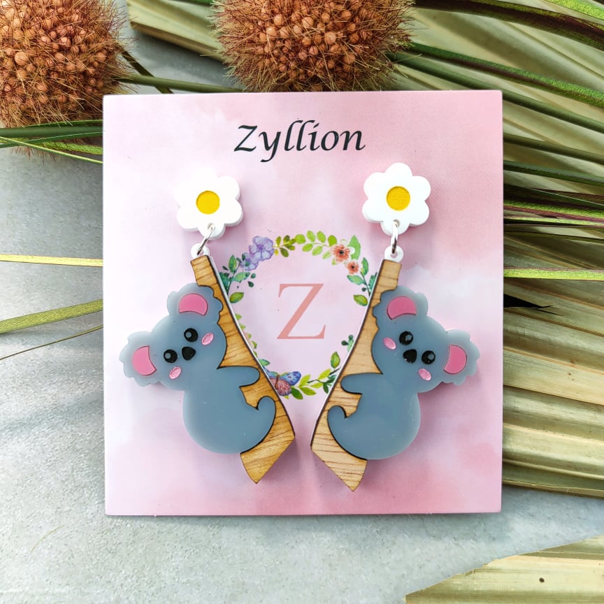 Koala hugging the tree Dangle Sterling Silver Earrings