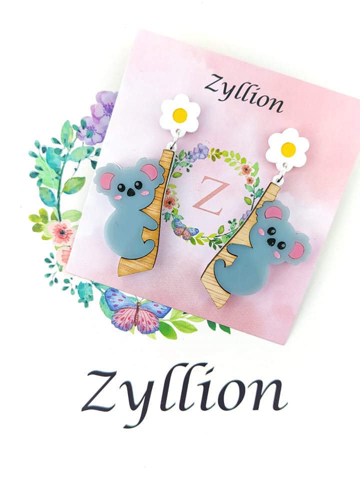 Koala hugging the tree Dangle Sterling Silver Earrings