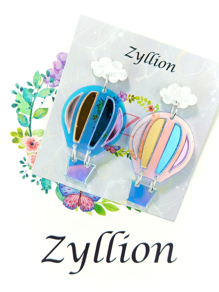 Hot air balloon Acrylic Dangle Sterling Silver Earrings