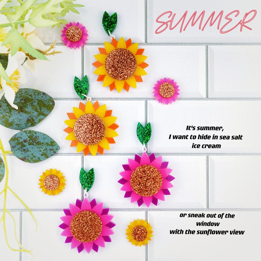 Sunflower dangle Sterling Silver Earrings