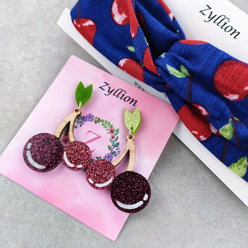 Cherry Dangle Sterling Silver Earrings