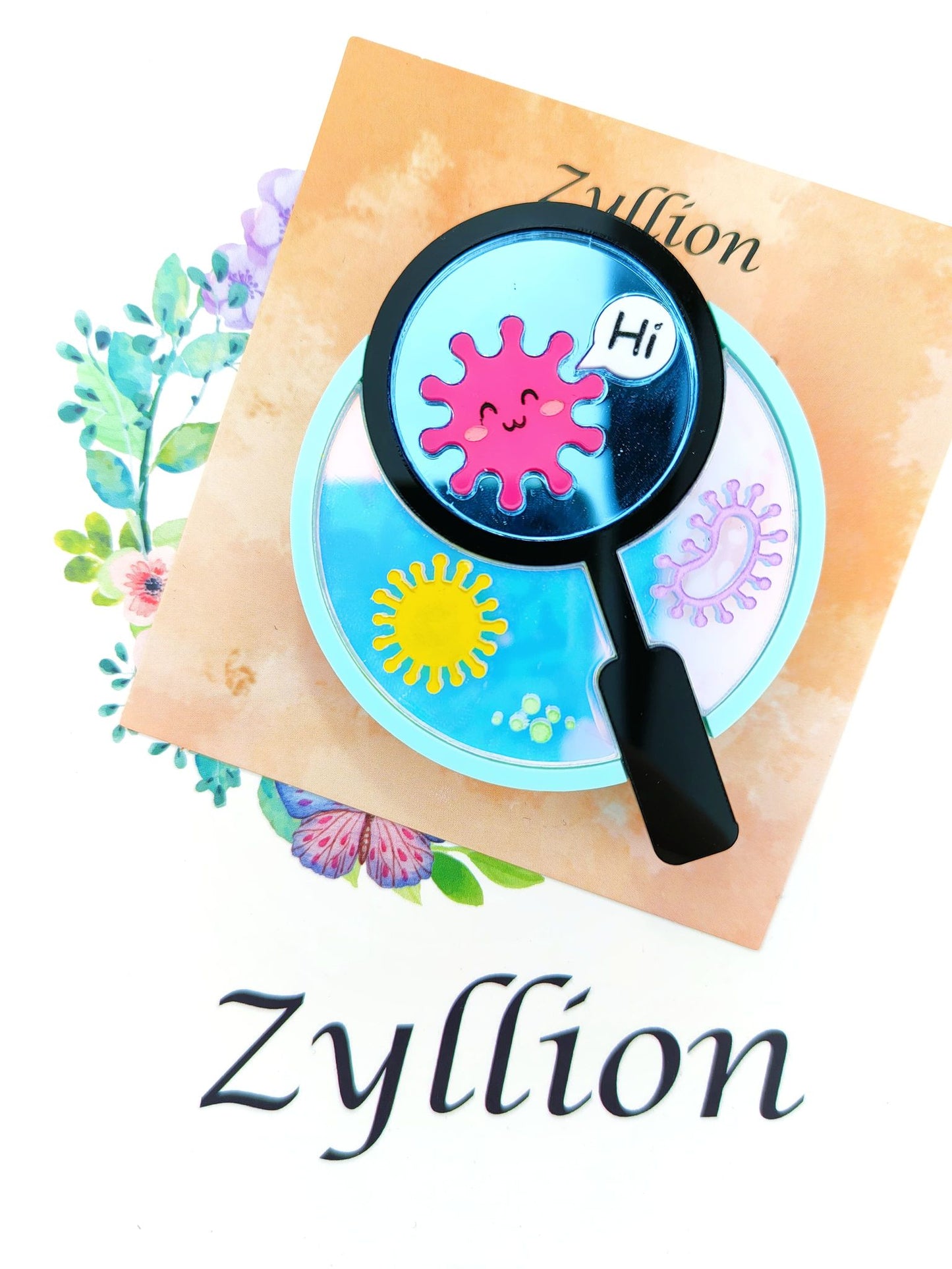 Petri dish with magnifying glass Brooch