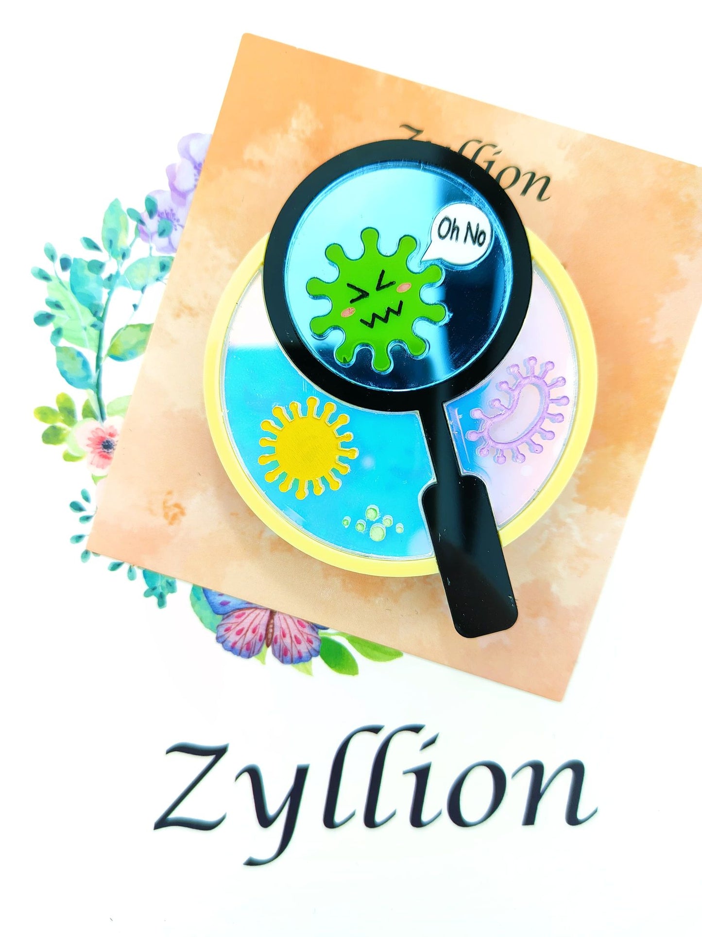 Petri dish with magnifying glass Brooch