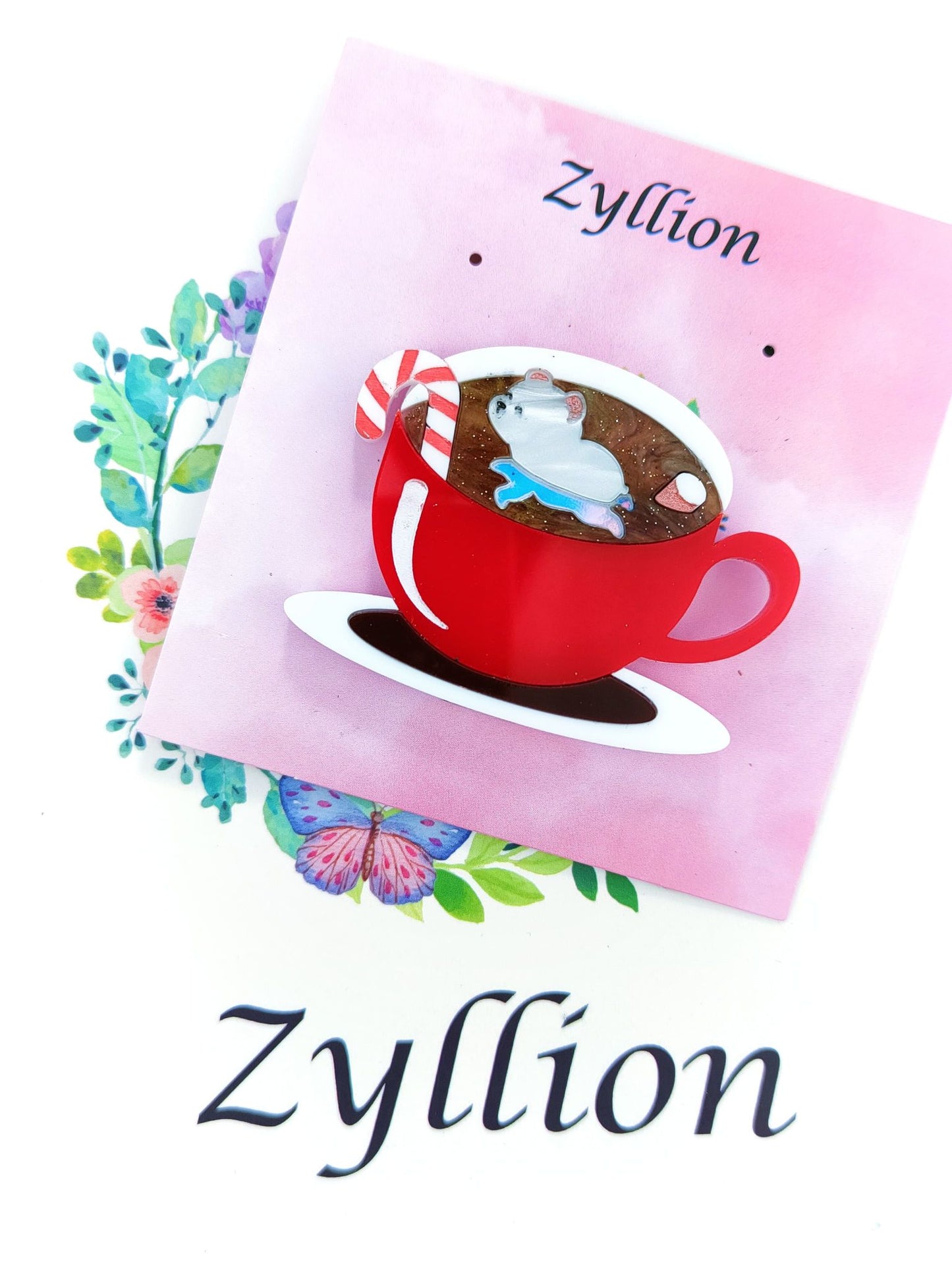 Hot Chocolate with Polar Bear marshmallow Brooch