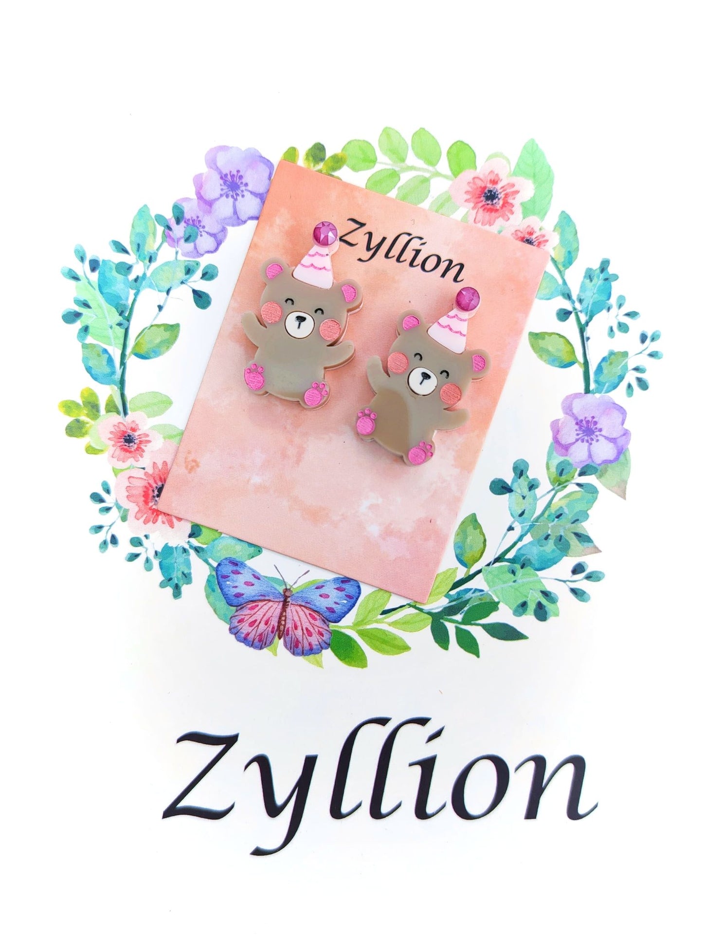 Birthday Bear studs Sterling Silver Earrings