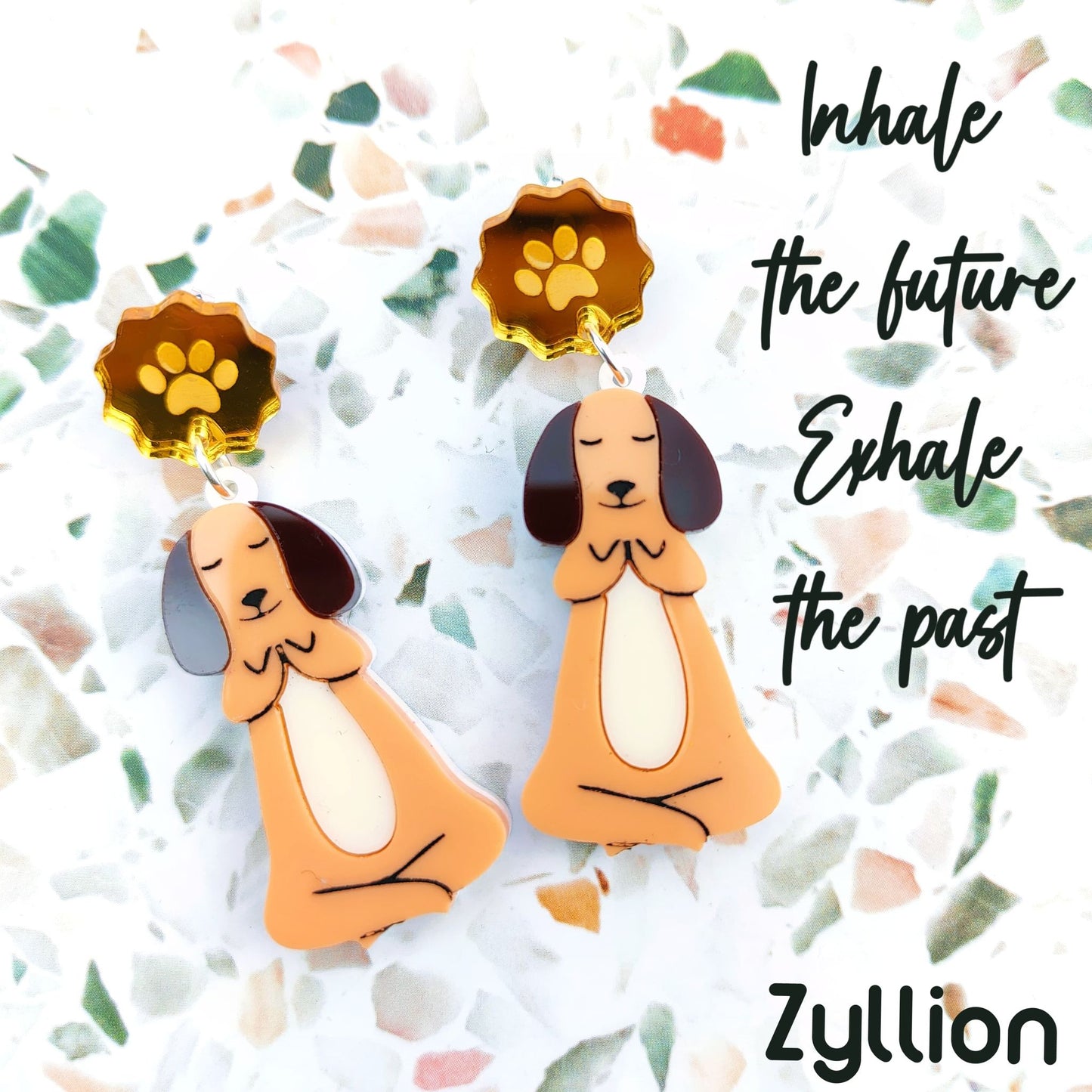 Dog Meditation Acrylic Dangle Sterling Silver Earrings