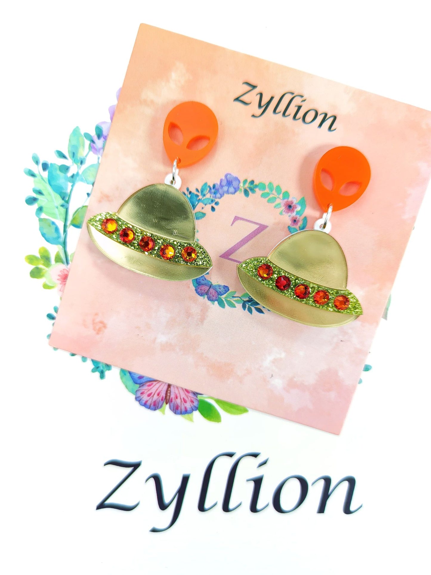Crystal UFO Acrylic Dangle Sterling Silver Earrings