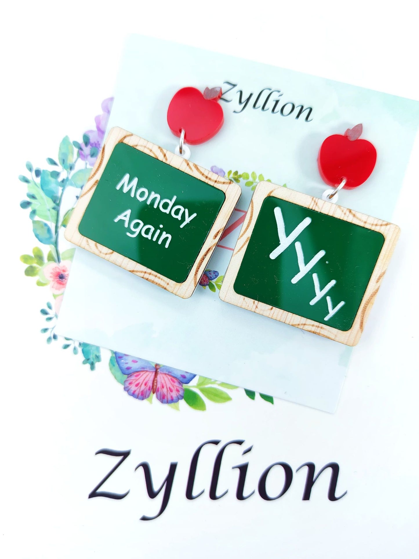 Teacher's Blackboard Acrylic Dangle Sterling Silver Earrings