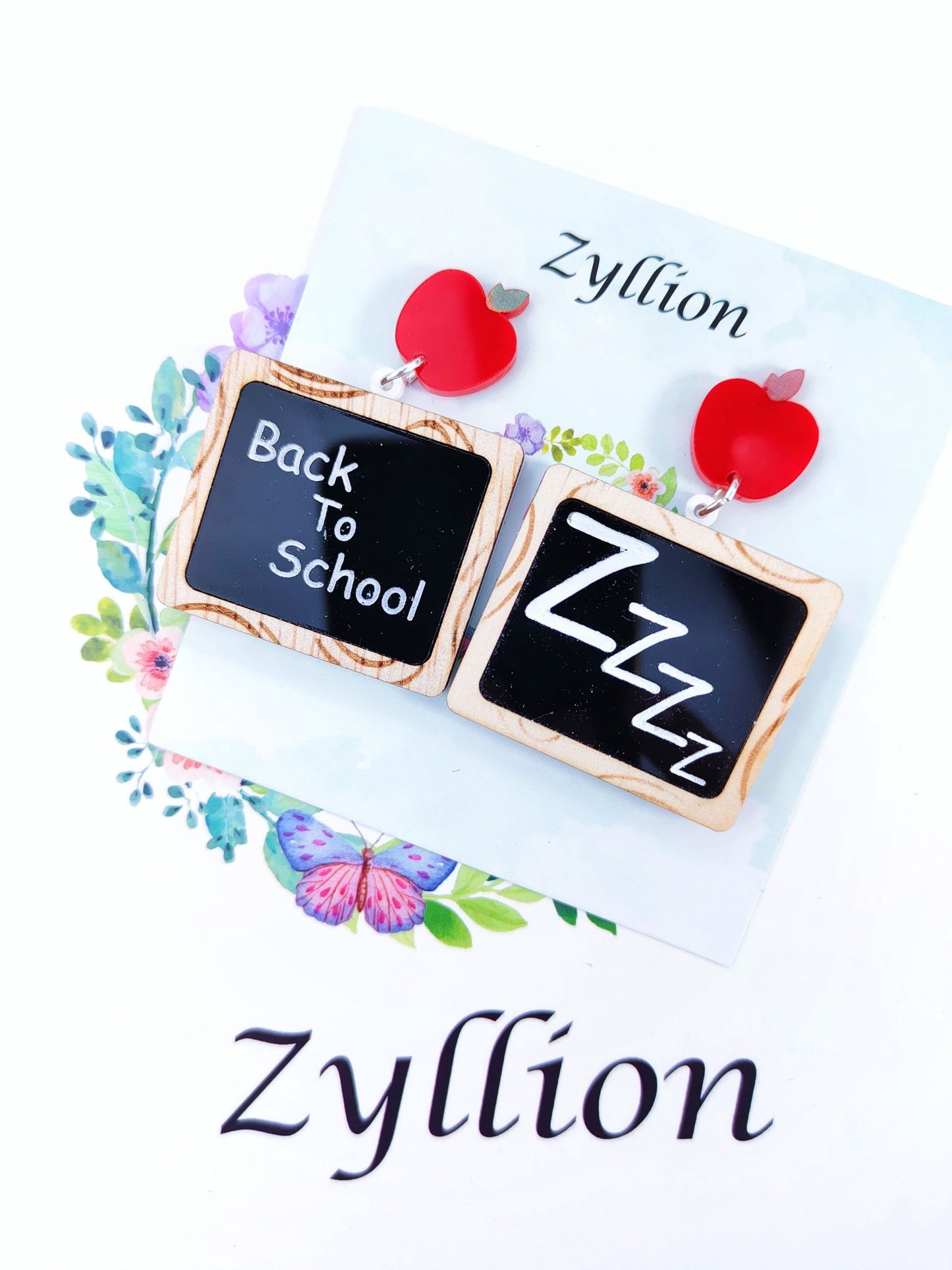 Teacher's Blackboard Acrylic Dangle Sterling Silver Earrings