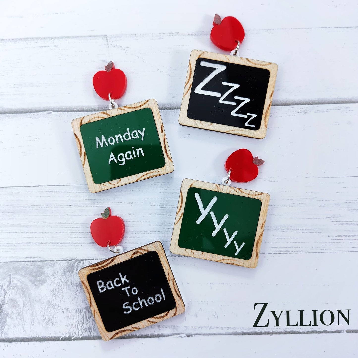 Teacher's Blackboard Acrylic Dangle Sterling Silver Earrings