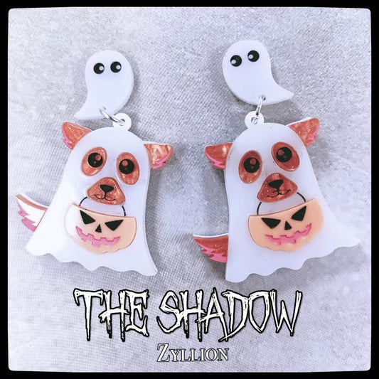 The naughty corgi ghost Halloween Acrylic Dangle Sterling Silver Earrings