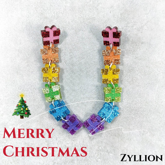 Chain of rainbow Christmas gift acrylic Dangle Sterling Silver Earrings