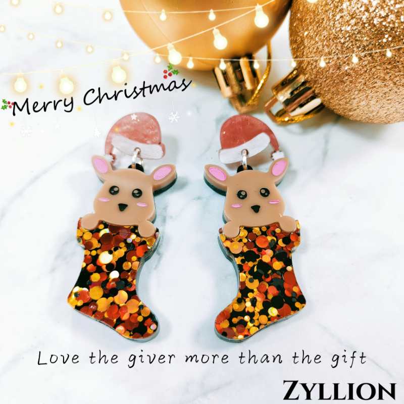 Joey in Christmas Socks acrylic Dangle Sterling Silver Earrings