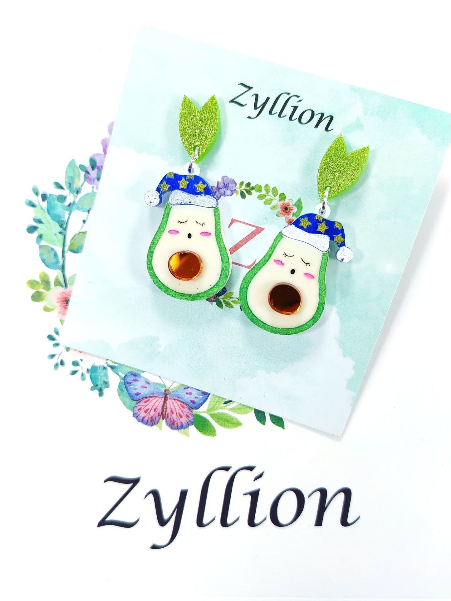 Avocado cutie acrylic Dangle Sterling Silver Earrings