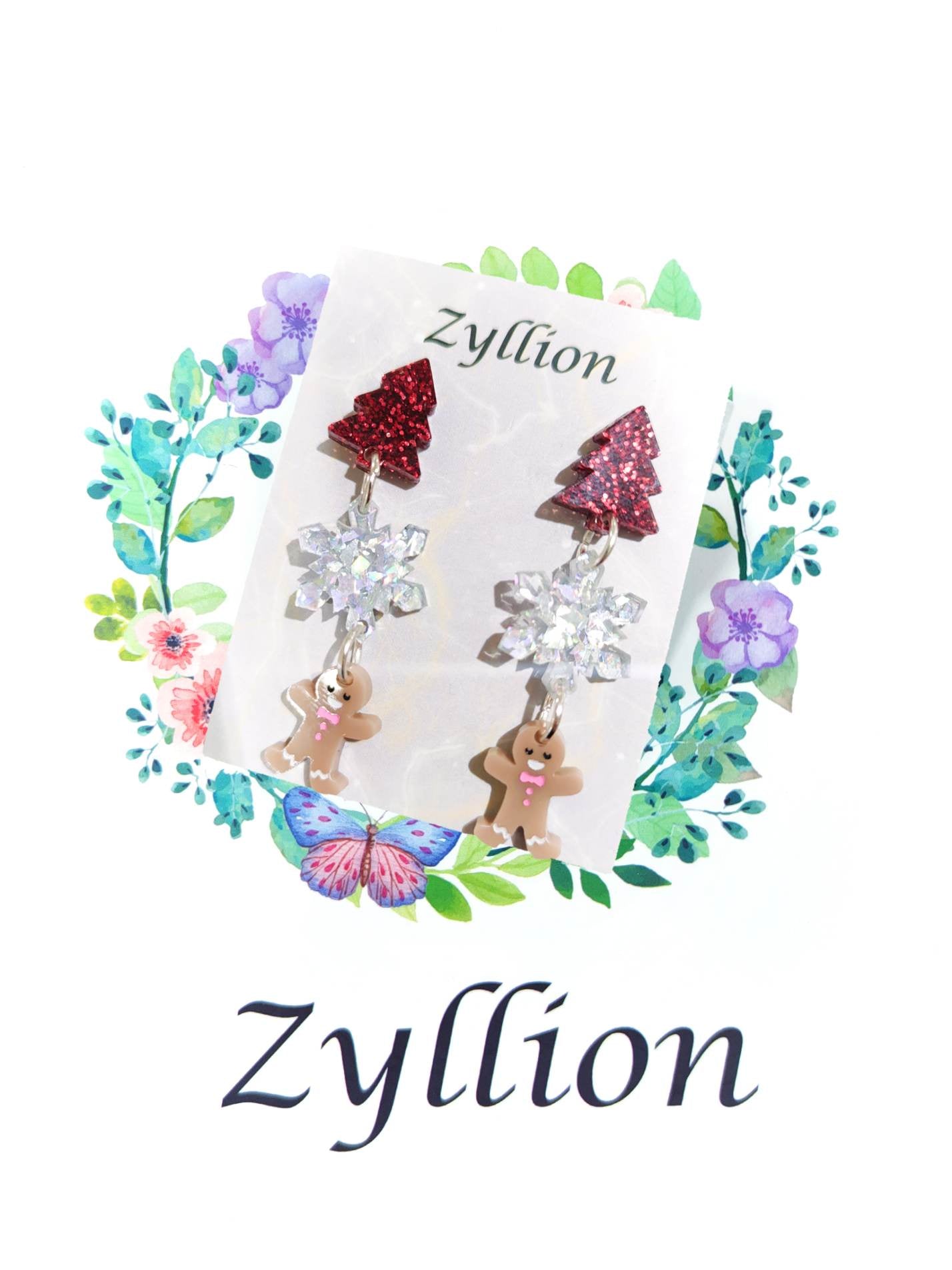 Chain of Christmas Acrylic Dangle Sterling Silver Earrings