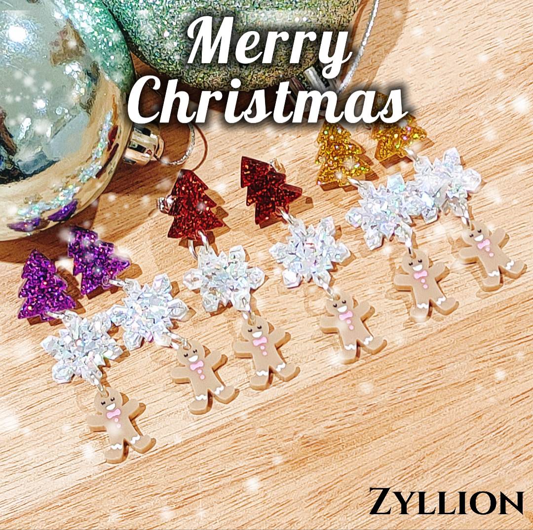 Chain of Christmas Acrylic Dangle Sterling Silver Earrings