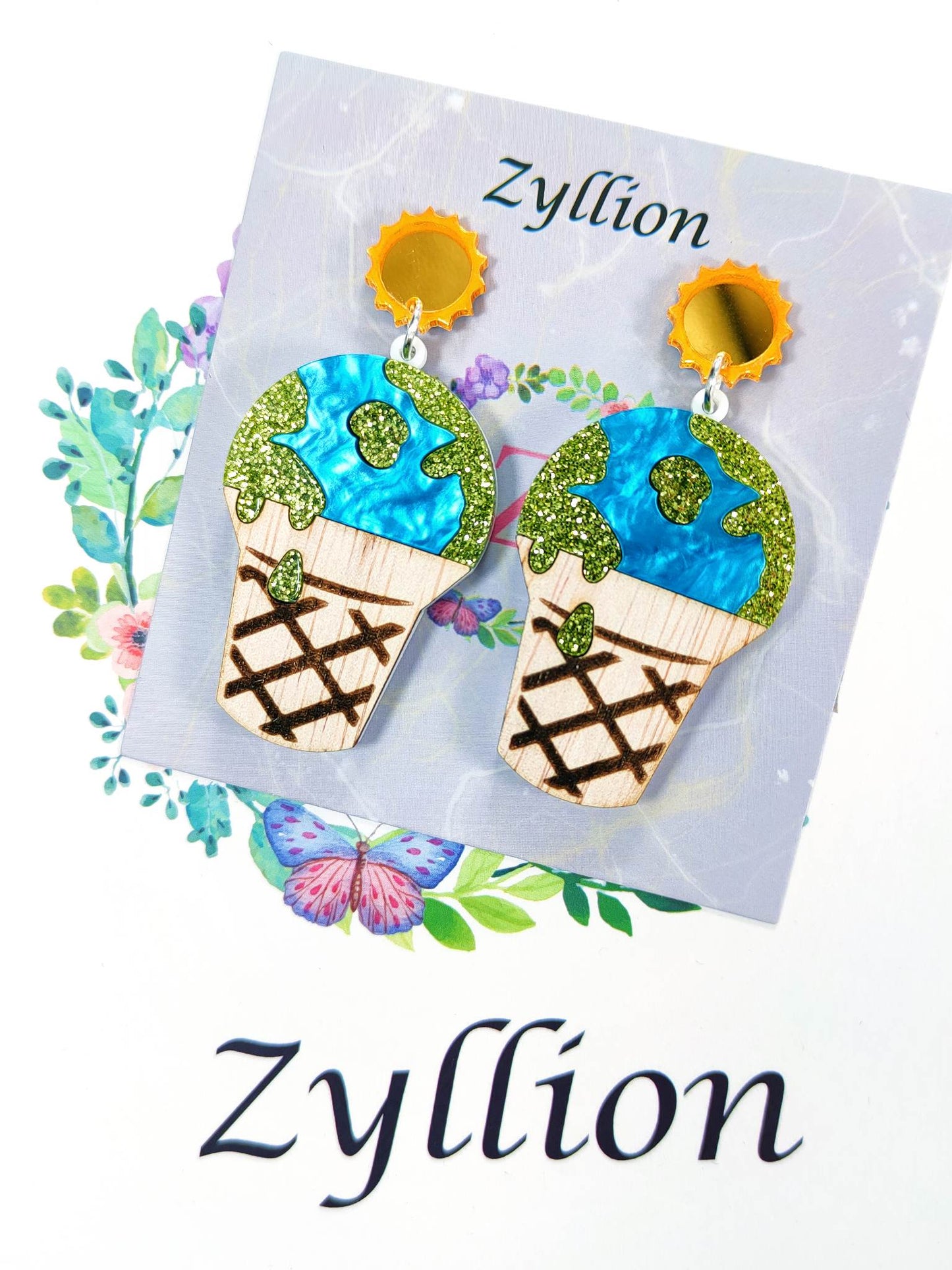 The melted earth ice cream acrylic Dangle Sterling Silver Earrings