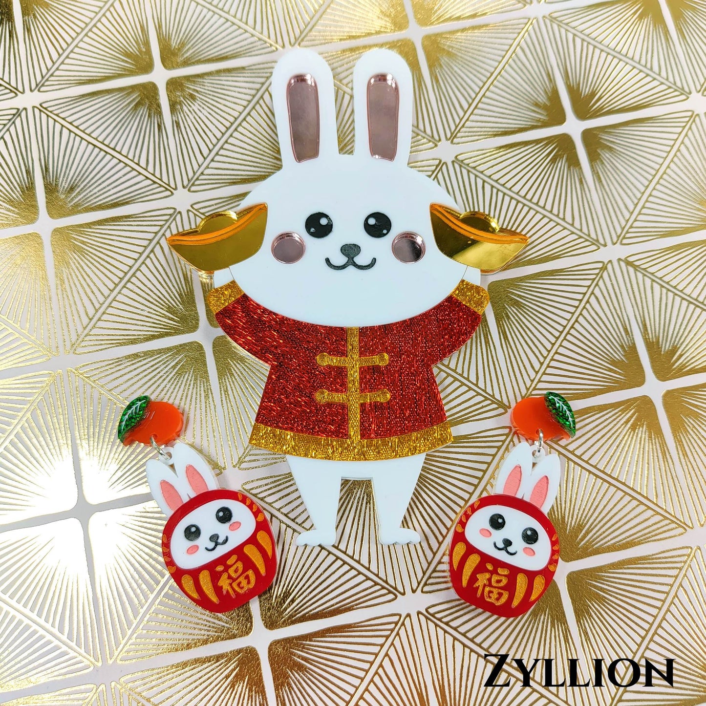 Year of Rabbit acrylic Dangle Sterling Silver Earrings