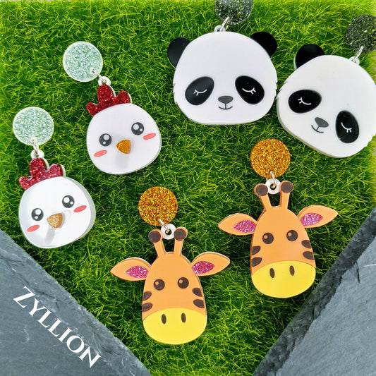 Giraffe head acrylic Dangle Sterling Silver Earrings