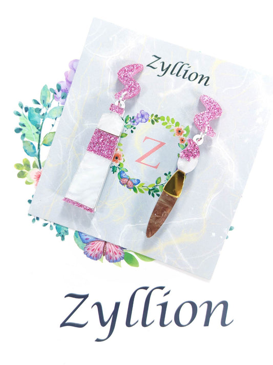 Art Paint and Brushes acrylic Dangle Sterling Silver Earrings