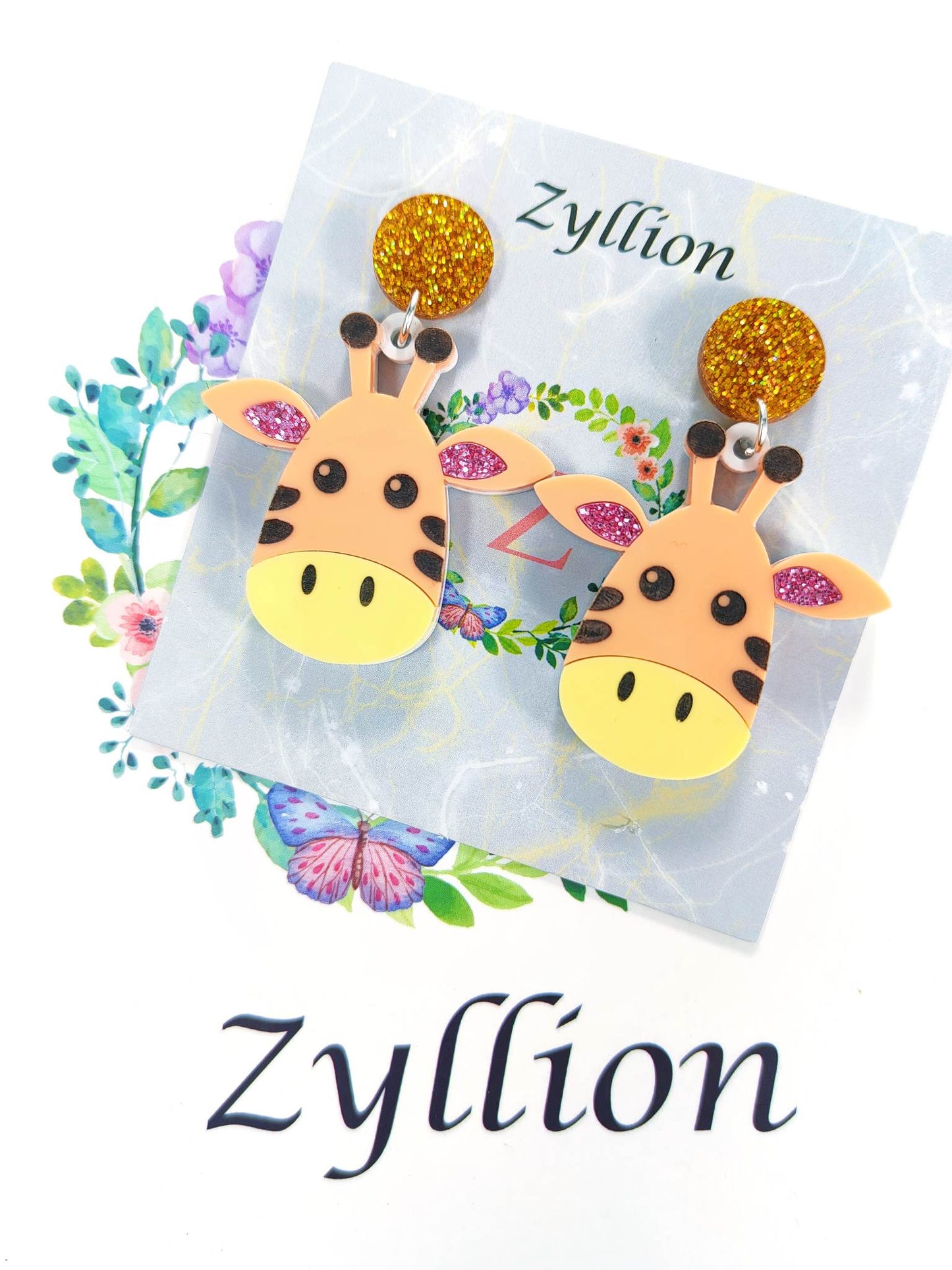 Giraffe head acrylic Dangle Sterling Silver Earrings