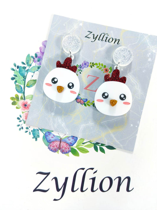 Chicken head acrylic Dangle Sterling Silver Earrings