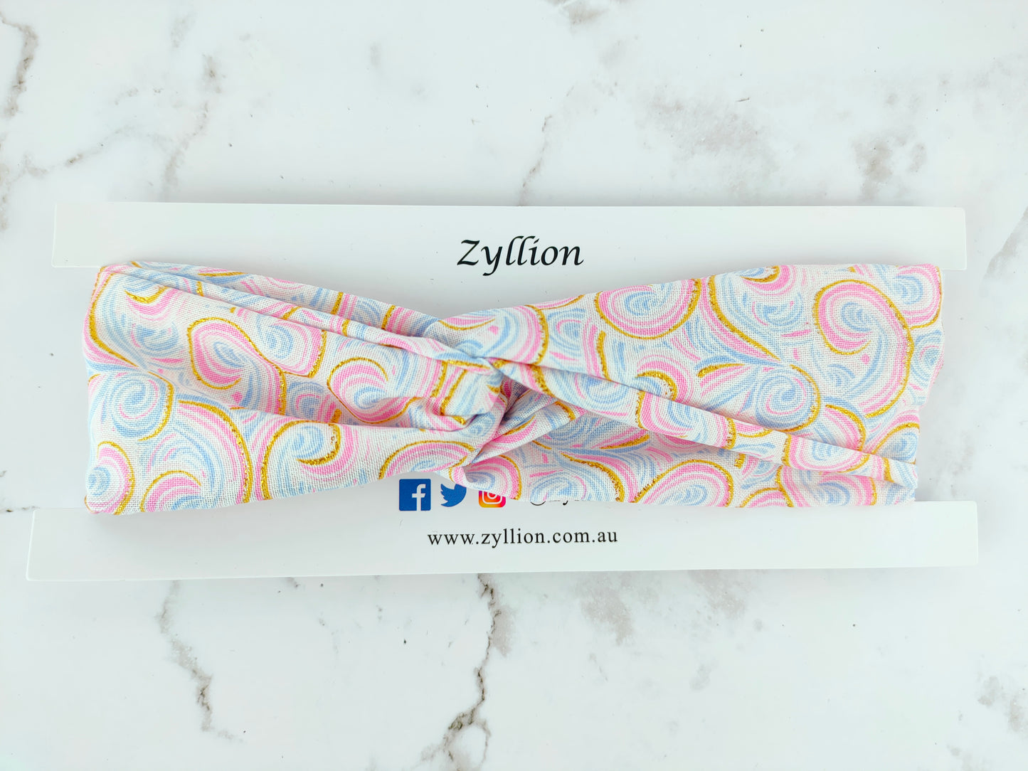 Pink Gold Blue Swirl Wired Headband