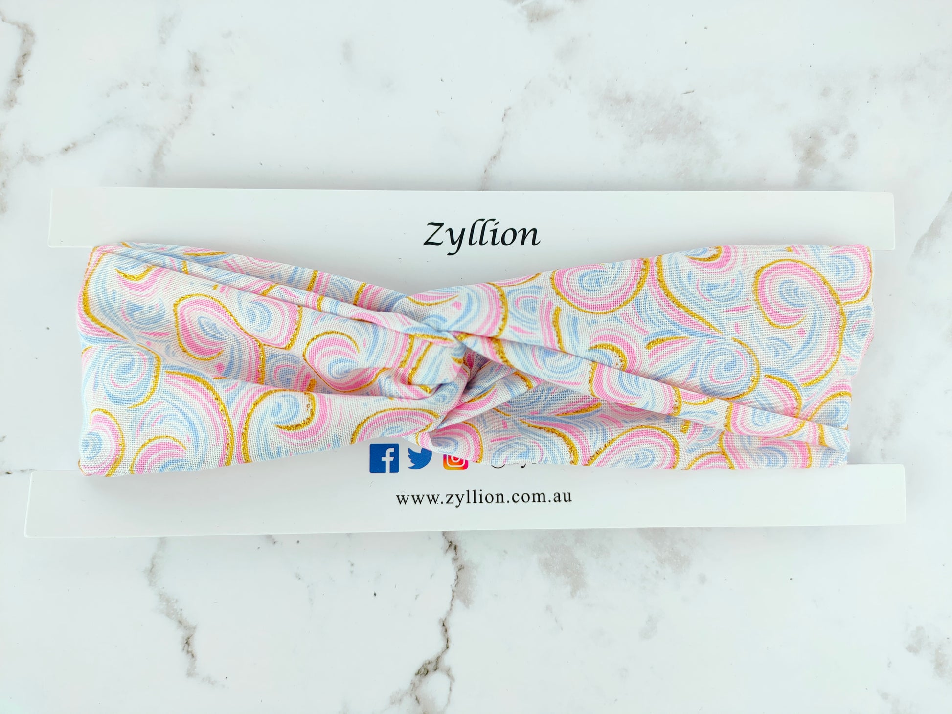 Pink Gold Blue Swirl Wired Headband