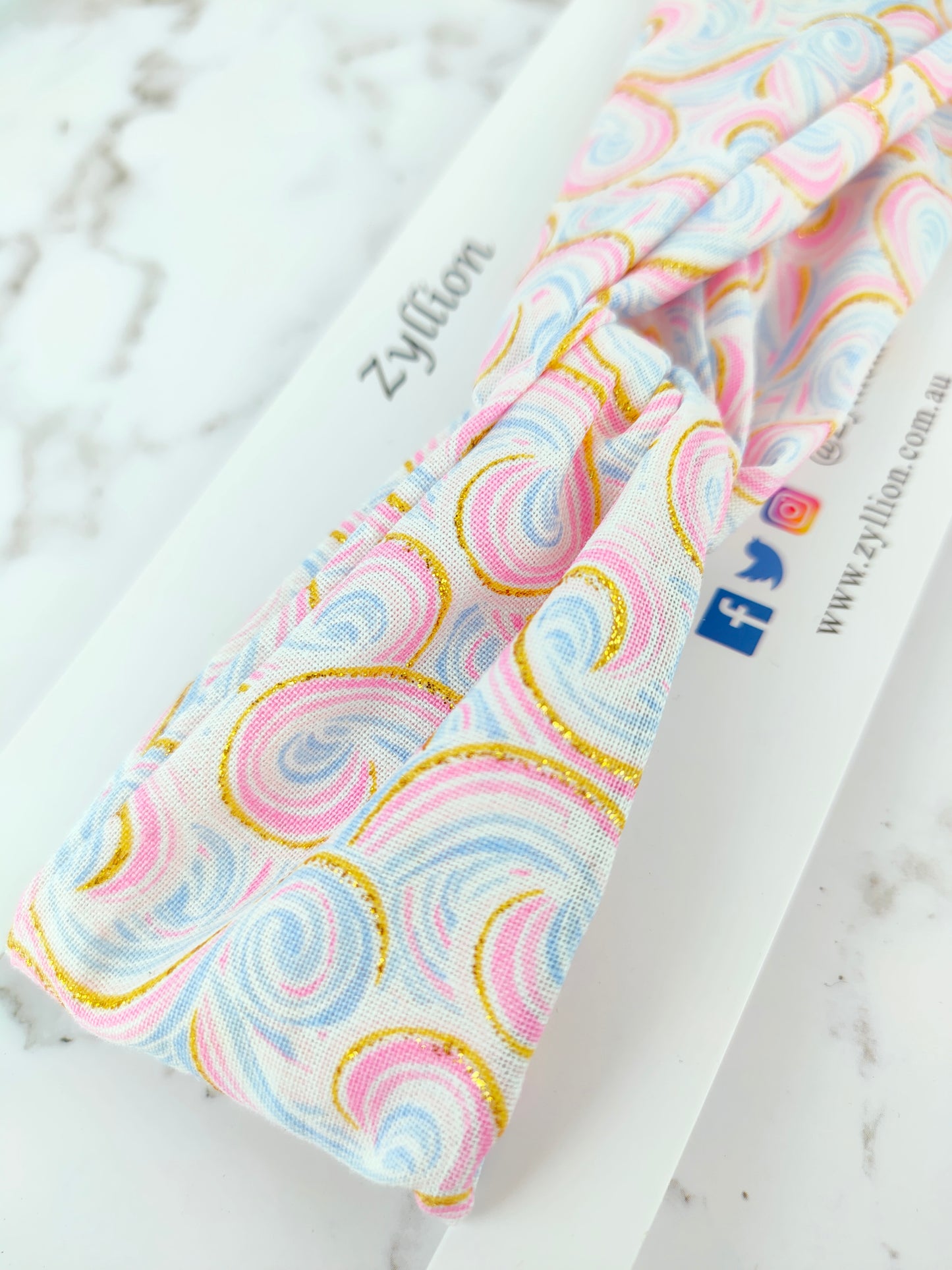 Pink Gold Blue Swirl Wired Headband