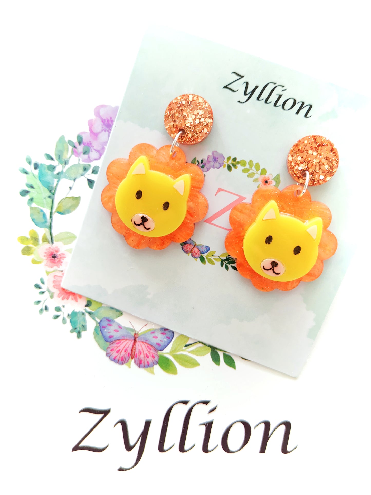 Lion Dangle Sterling Silver Earrings