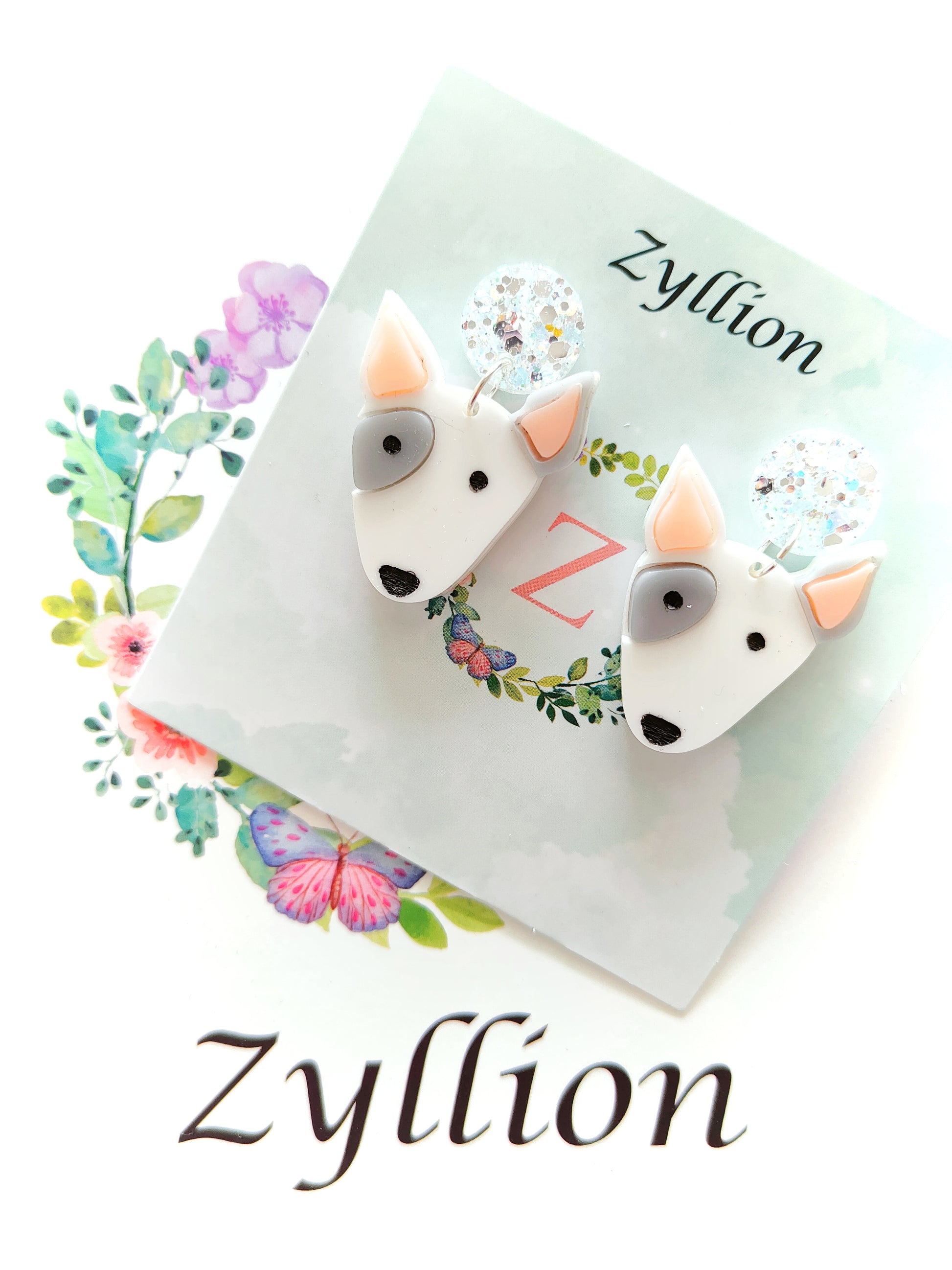 Bull Terrier Dog Dangle Sterling Silver Earrings