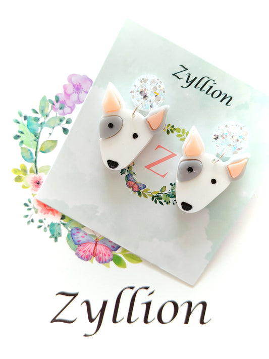 Bull Terrier Dog Dangle Sterling Silver Earrings