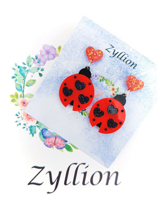 Lady Bugs Dangle Sterling Silver Earrings