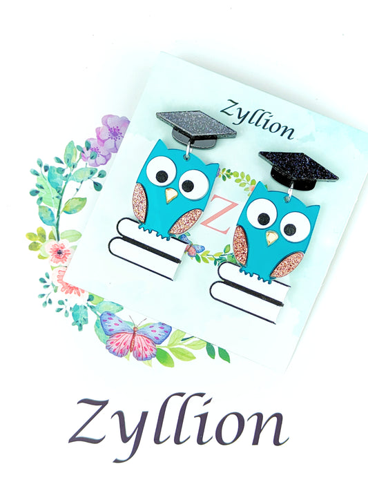 Graduation Owl Dangle Sterling Silver Earrings