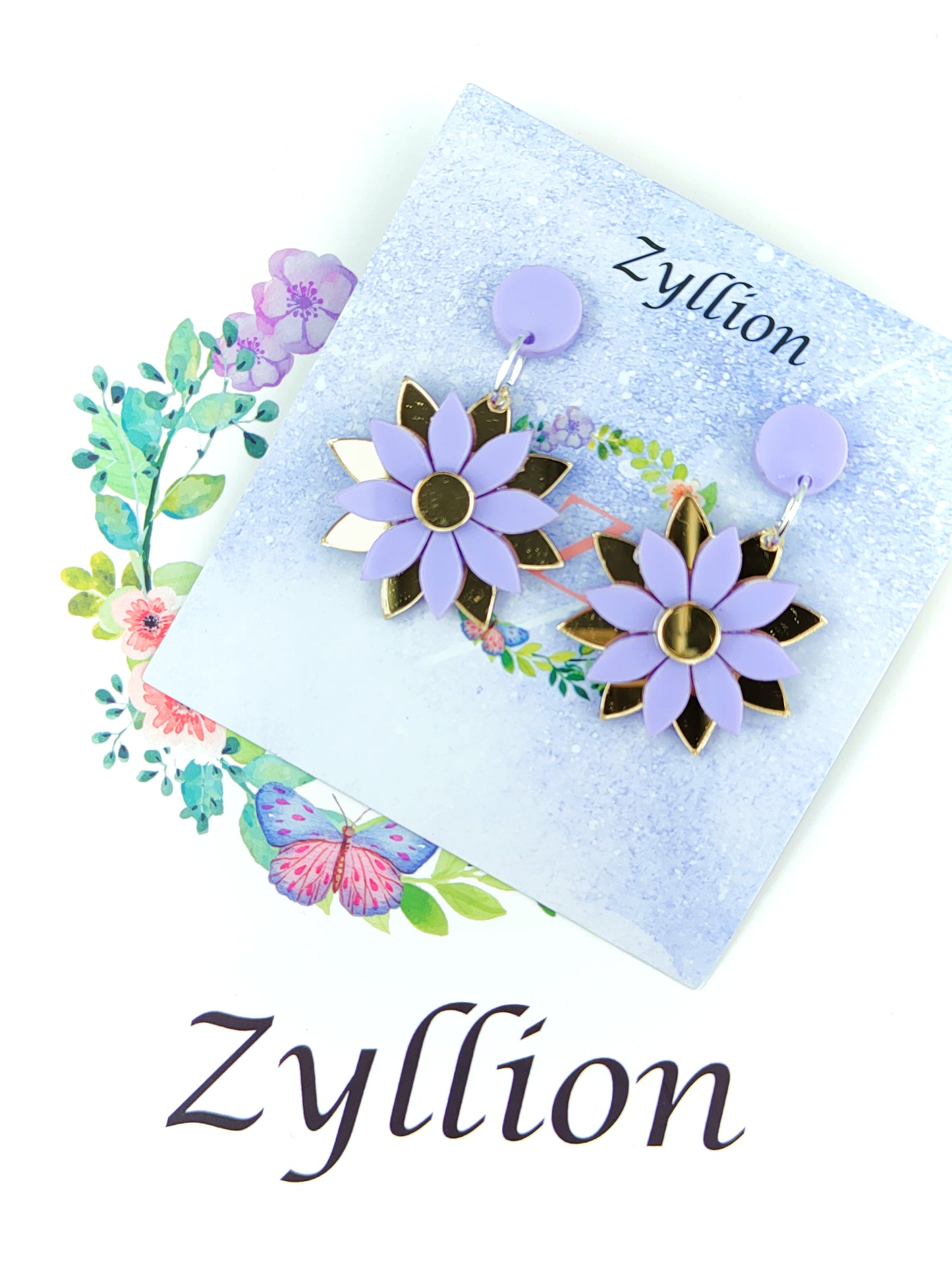 Pastel Flower Dangle Sterling Silver Earrings