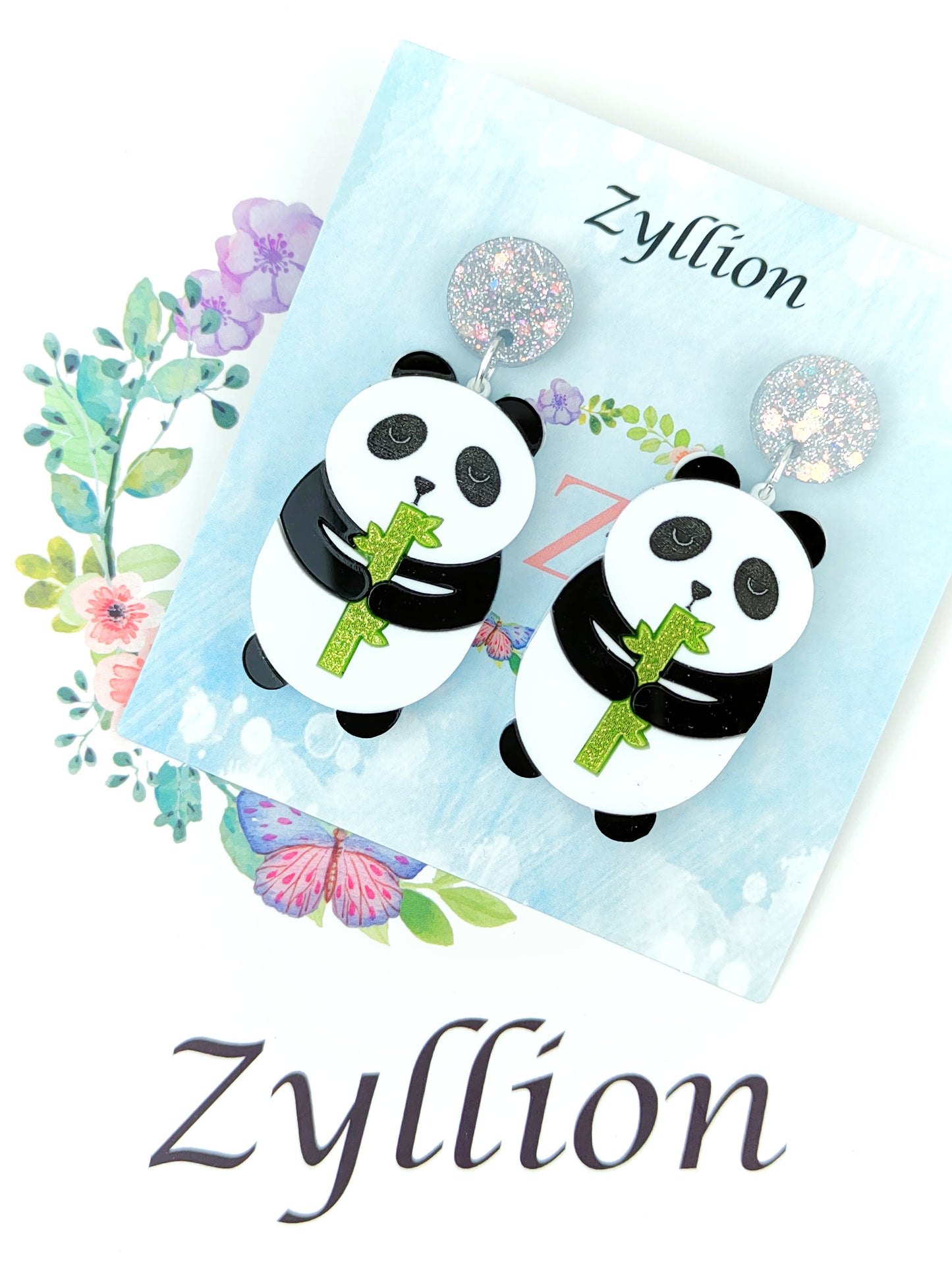 Panda Dangle Sterling Silver Earrings