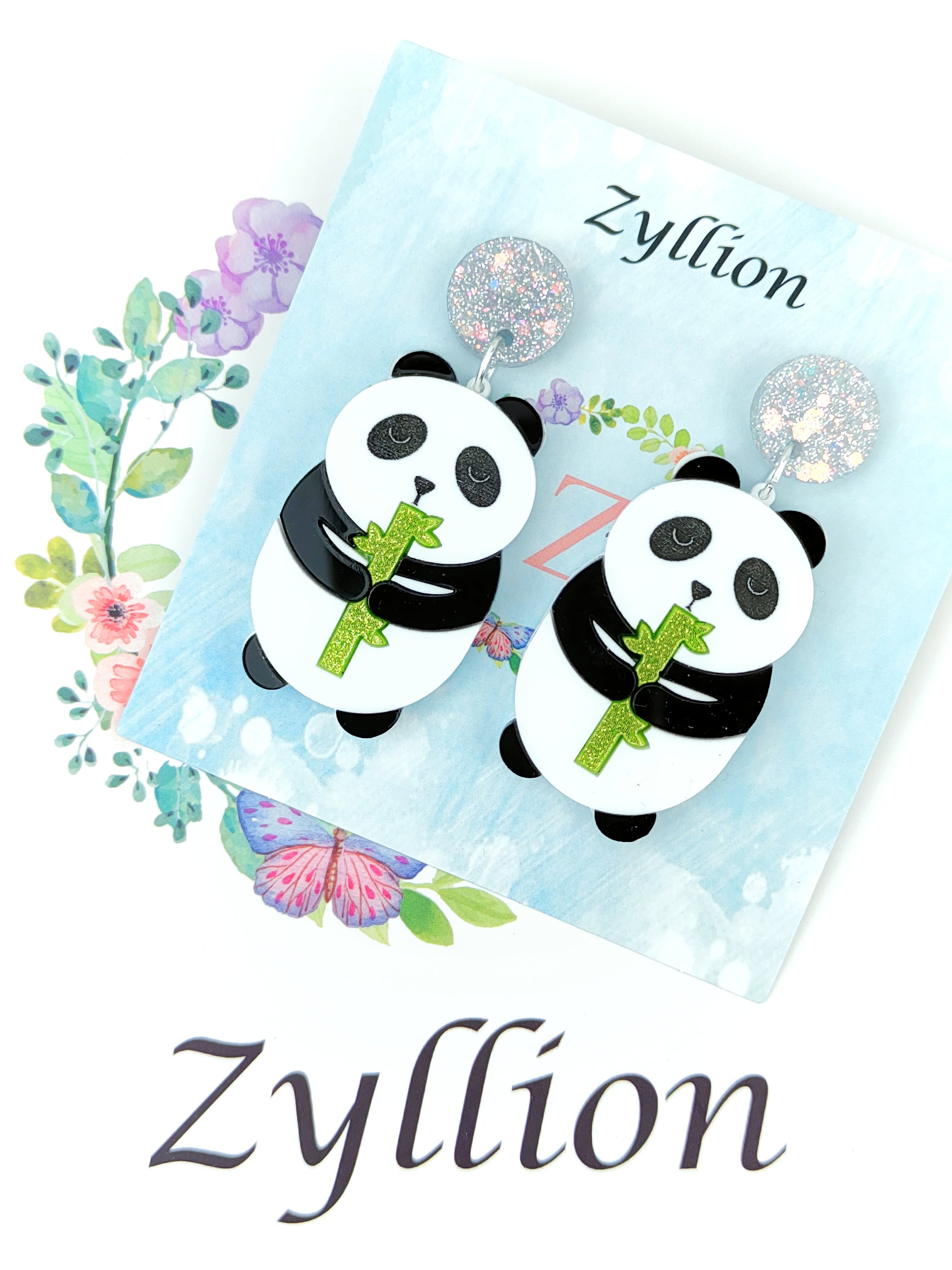 Panda Dangle Sterling Silver Earrings