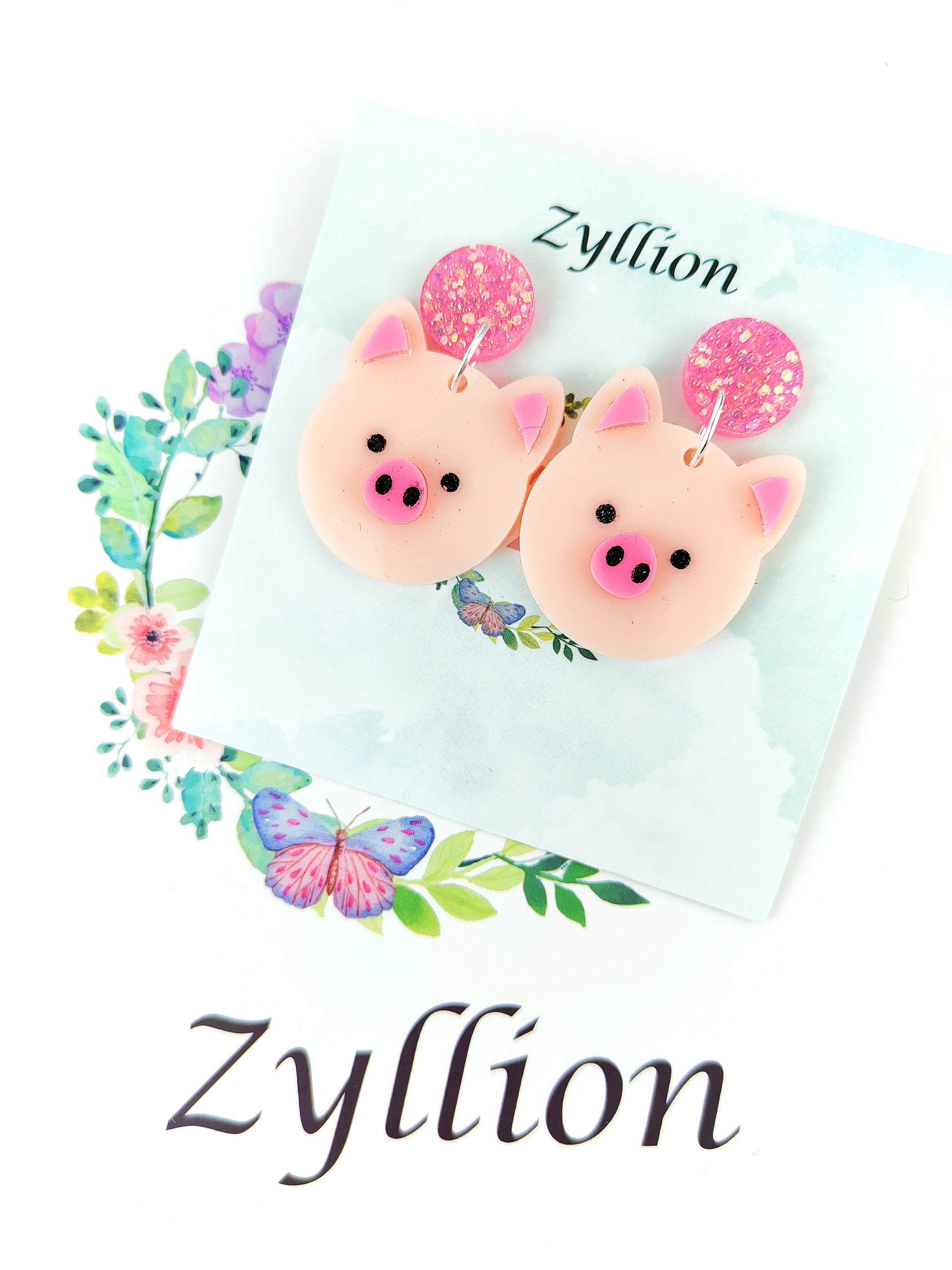 Pig Dangle Sterling Silver Earrings