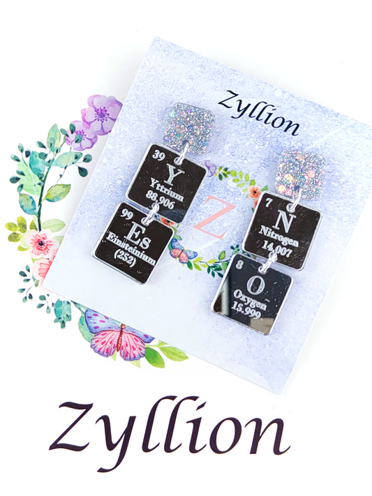 Yes No Periodic Element Dangle Sterling Silver Earrings