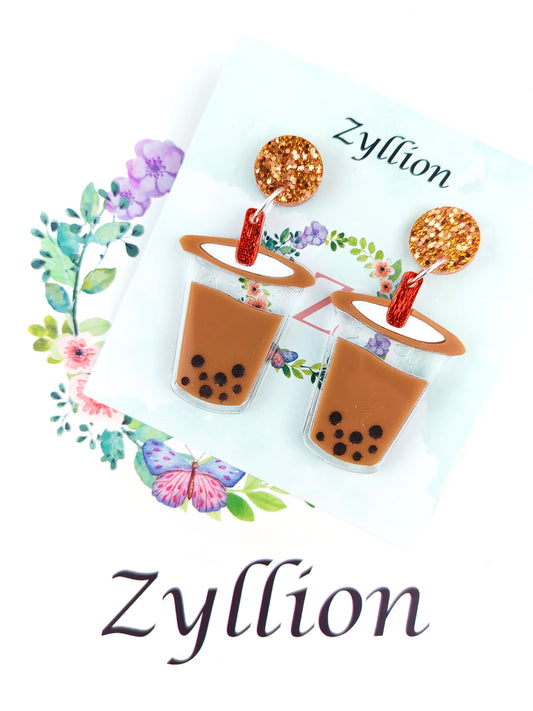 Bubble Tea Dangle Sterling Silver Earrings